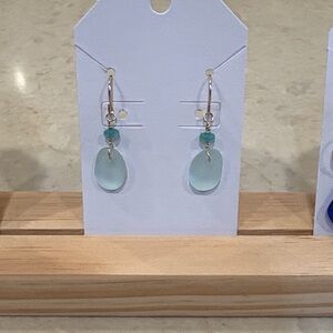Elegant 14gold filled Gold,Turquoise & Seafoam Green Sea Glass Drop Earrings